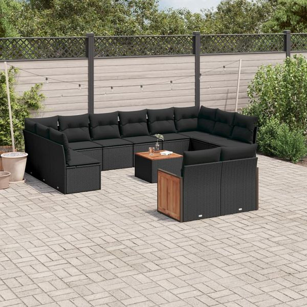 vidaXL 13-teilig Garten-Sofagarnitur mit Kissen Schwarz Poly Rattan, 3228127