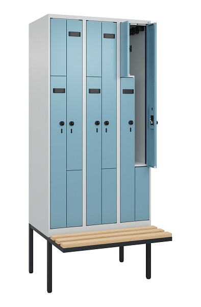 C+P Z-Spind Evolo PLUS, Bank, 6 Fächer, 2120x900x815mm, 7035/0010, Drehriegel, Sitzfläche Holz, 0490437-306 S10000