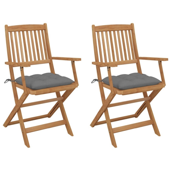 vidaXL Klappbare Gartenstühle 2 Stück mit Kissen Massivholz Akazie, 3064606
