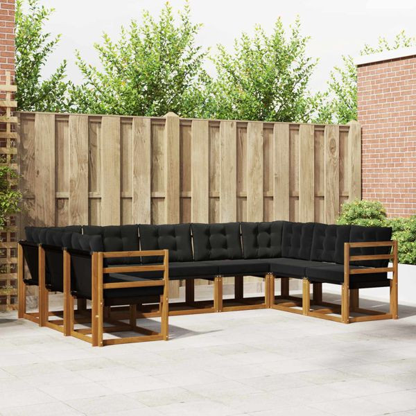 vidaXL Outdoor-Sofagarnitur mit Kissen 9-teilig Natürlich und Schwarz, 3369039