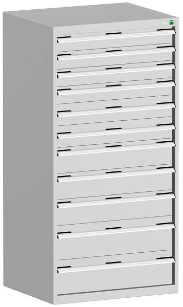 bott cubio Schubladenschrank bestückt mit 11 Schwerlastschubladen BxTxH: 800 x 750 x 1600 mm, RAL 7035, 40028042.16V