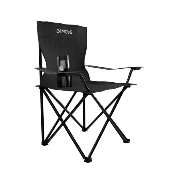 24MOVE Campingstuhl Faltstuhl, schwarz, mit Getränkehalter und Tragetasche Outdoor, faltbar max. 100kg, Angerstuhl, Klappstuhl, 5831