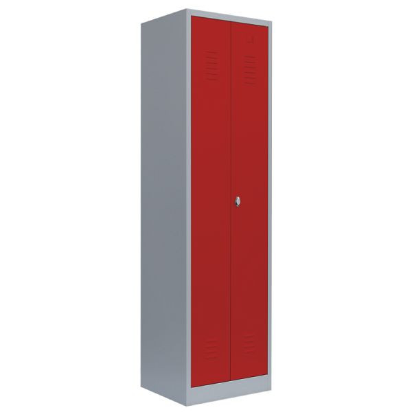 Lüllmann Stahl-Kleider-Wäsche- / Kleider-Aktenschrank, 1800 x 600 x 500 mm, Lichtgrau/Feuerrot, 510714