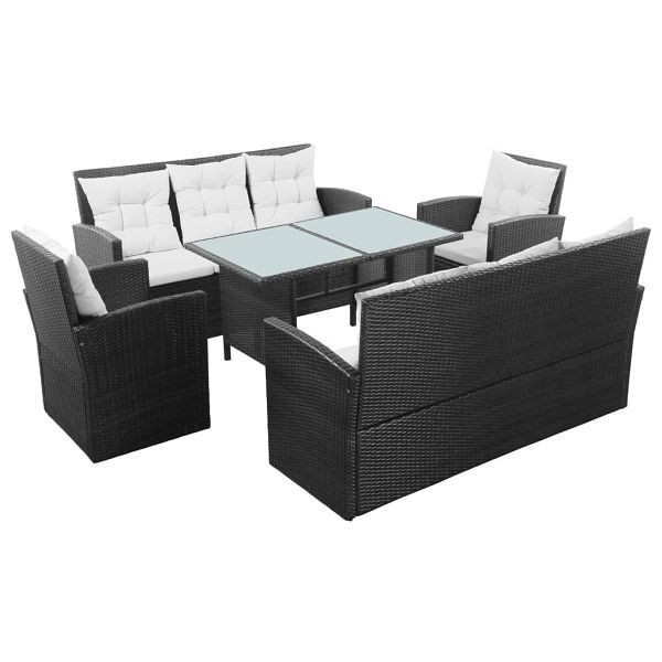 vidaXL 5-teilig Garten-Lounge-Set mit Auflagen Poly Rattan Schwarz, 43972