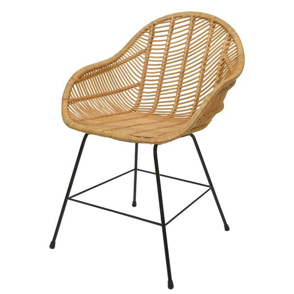 Mendler Esszimmerstuhl HWC-M28, Küchenstuhl Korbstuhl Rattansessel Rattanstuhl Stuhl, Kubu Rattan Metall, 104086