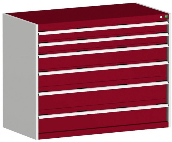 bott cubio Schubladenschrank bestückt mit 6 Schwerlastschubladen BxTxH: 1300 x 750 x 1000 mm, RAL 7035/3004, 40030094.24V