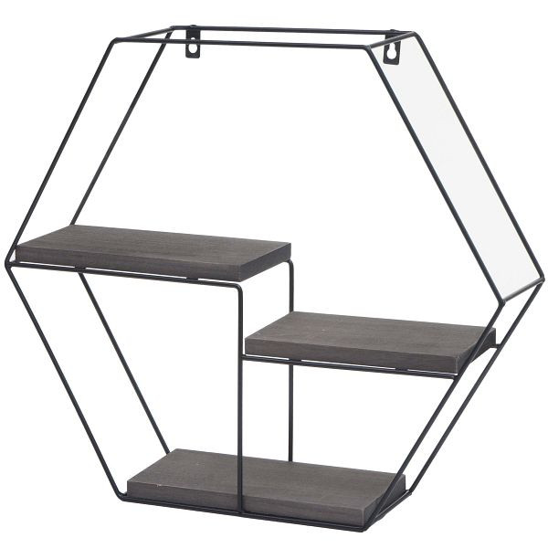 Mendler Wandregal HWC-K76, Hängeregal Schweberegal Regal, 3 Regalböden Metall Massiv-Holz Industrial 43x49x11cm, dunkelgrau, 98610