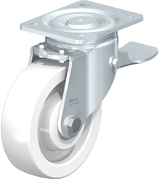 Blickle LH-SPO 160K-ST Stahlblech-Lenkrolle, Schwerlast-Ausführung, mit Anschraubplatte & Feststeller, Polyamid, Weiß, 852916