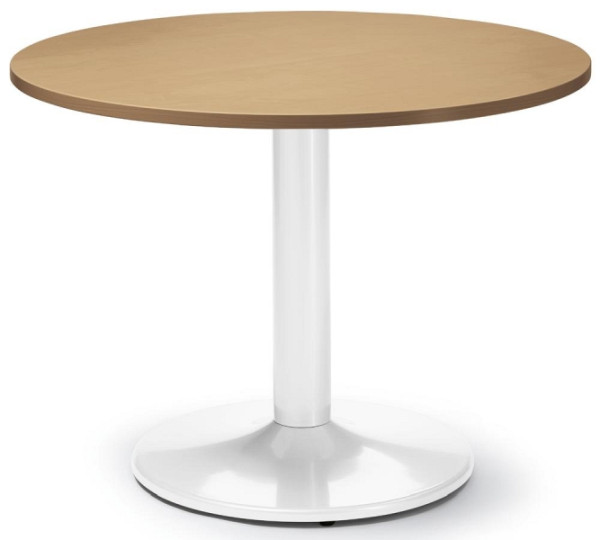 Deskin Besprechungs- und Konferenztisch MODUL, Platte Dekor Nuss, Gestell Weiß RAL 9016, Durchmesser 1000 mm, Höhe 735 mm, 295369