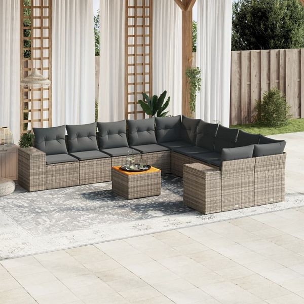 vidaXL 11-teilig Garten-Sofagarnitur mit Kissen Grau Poly Rattan, 3225640