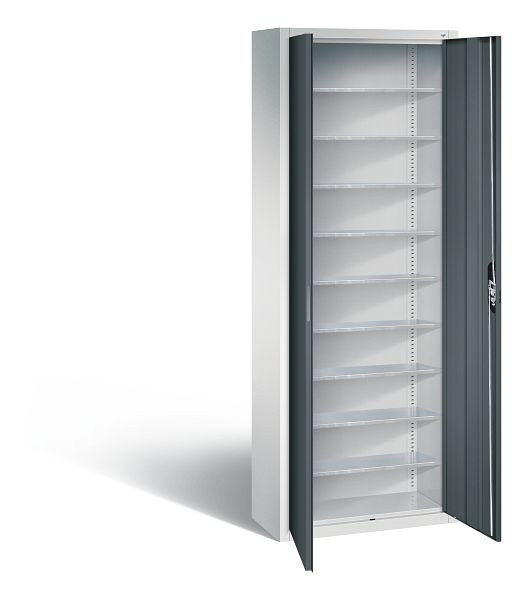 C+P Magazinschrank Serie 13, H1980xB700xT300mm, Farbe: Lichtgrau / Anthrazitgrau, Muldengriff, 133113-20 S10237