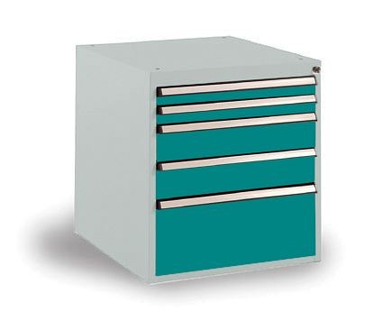 Manuflex Schubfachschrank BASETEC Stationär, Nutzhöhe 500 mm mit 5 Schubfächern, in wasserblau RAL 5021, SP1122.5021