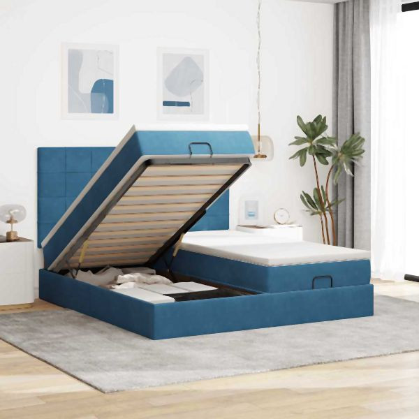 vidaXL Ottoman-Bett mit Matratzen Dunkelblau 180x200 cm Samt, 3313776