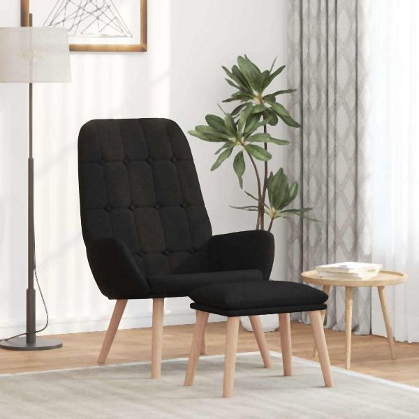 vidaXL Relaxsessel mit Hocker Schwarz Stoff, Abmessungen: 45 x 29,5 x 35 cm (B x T x H), 3315153