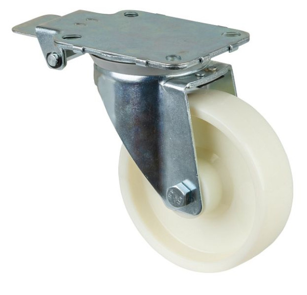 BS Rollen Lenkrolle mit Zentralfeststeller, Kunststoffrad, weiß, Rollenlager, Platte, Durchmesser: 150 mm, L440.B10.150