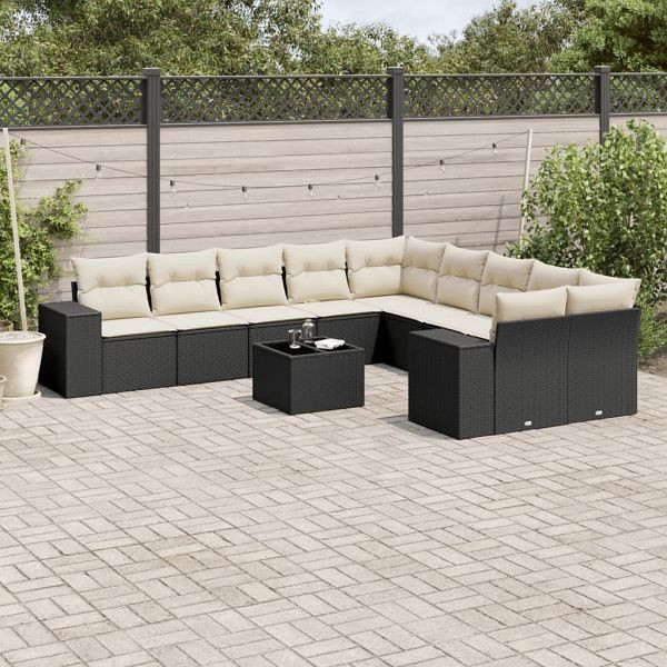vidaXL 11-teilig Garten-Sofagarnitur mit Kissen Schwarz Poly Rattan, 3255453