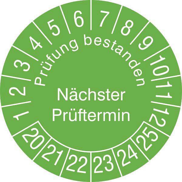 SafetyMarking Prüfplakette, Prüfung bestanden, Nächster Prüftermin, Prüfzeitraum: 20-25, Ø 3 cm, Folie, selbstklebend, VE: 500 Stück/Rolle, 31.3729-20-25