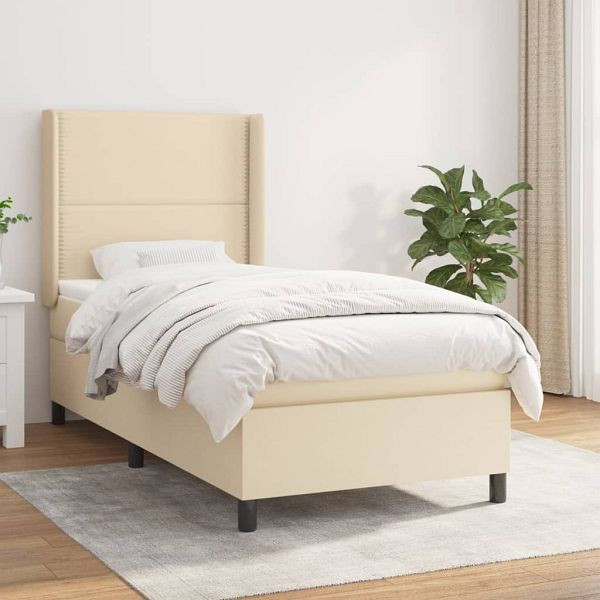 vidaXL Boxspringbett mit Matratze Creme 90x200 cm Stoff, 3131326
