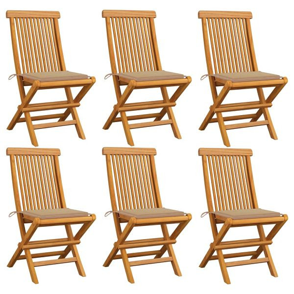 vidaXL Gartenstühle mit Beige Kissen 6 Stück Massivholz Teak, 3065593
