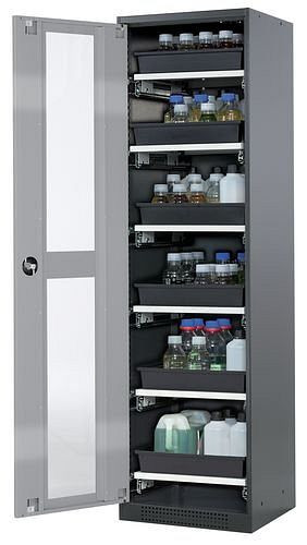 asecos Chemikalienschrank Systema-T CS-56LG, Korpus anthrazit, Flügeltüren silber, 6 Tablarauszüge, 209032