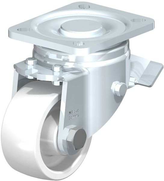 Blickle LH-SPO 80G-ST Stahlblech-Lenkrolle, Schwerlast-Ausführung, mit Anschraubplatte & Feststeller, Polyamid, Weiß, 852893