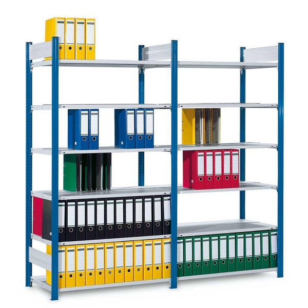 Deskin Steckregal STA 2000 PLUS Komplettangebot, H 2000 x B 2070 x T 635 mm, 1 Grund-, 1 Anbauregal, Rahmen Enzianblau, Fachböden verzinkt, 273940