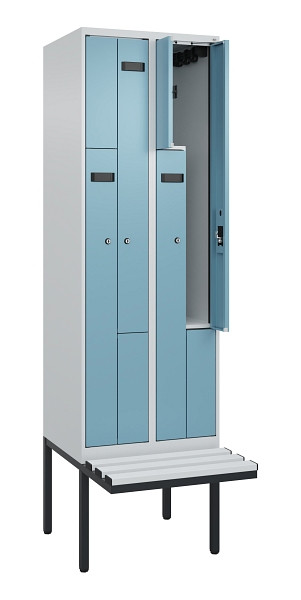 C+P Z-Spind Evolo PLUS, Bank, 4 Fächer, 2120x600x815mm, 7035/0010, Zylinderschloss, Material Sitzfläche Kunststoff, 0490437-204 S10090