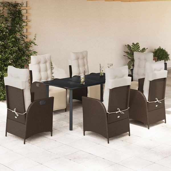 vidaXL 7-teilig Garten-Essgruppe mit Kissen Braun Poly Rattan, 3213417