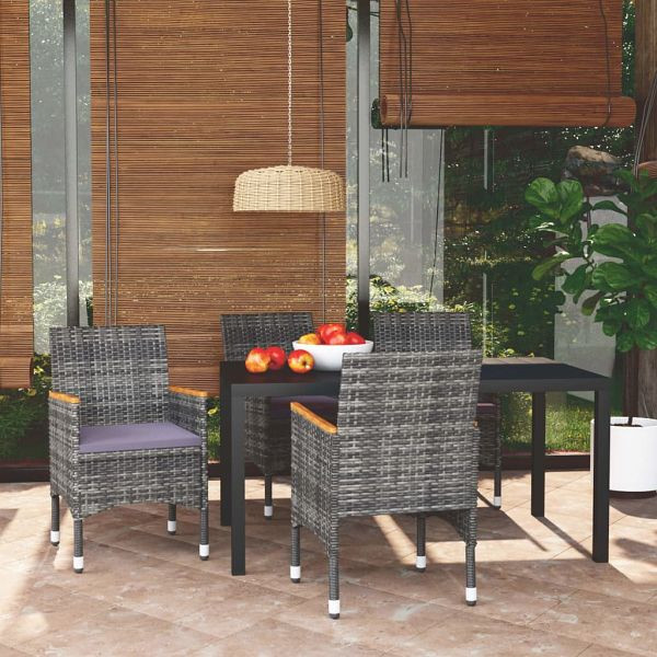 vidaXL 5-tlg. Garten-Essgruppe mit Kissen Poly Rattan Grau, 3095029