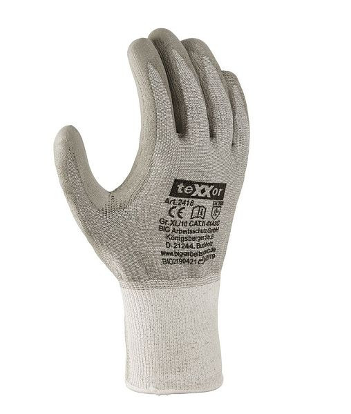 teXXor Schnittschutz-Strickhandschuhe PU-BESCHICHTUNG, grau/grau, Materialstärke: 1,2 mm, Größe: 8, VE: 12 Paar, 2418-8