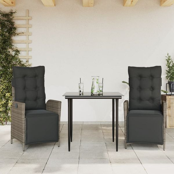 vidaXL 3-teilig Garten-Essgruppe mit Kissen Grau Poly Rattan, 3213420