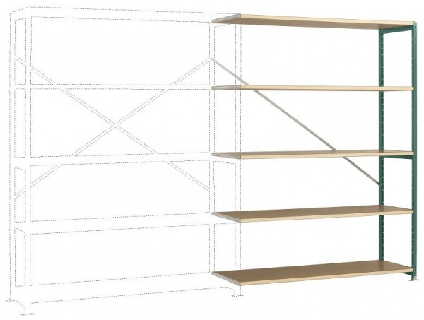 Manuflex Großfach-Steckregal Anbauregal mit 5 Holzverbundböden, HxBxT = 2000 x 1500 x 500 mm, graugrün, RP1142.0001