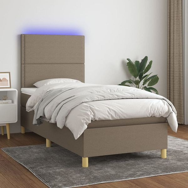 vidaXL Boxspringbett mit Matratze & LED Taupe 100x200 cm Stoff, 3135337