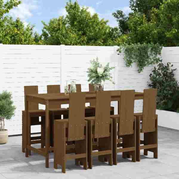 vidaXL 9-tlg. Gartenbar-Set Honigbraun Massivholz Kiefer, 3157790