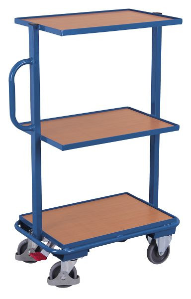 VARIOfit Beistellwagen mit 3 Holzböden, Ladefläche: 610 x 410 mm, RAL 5010 enzianblau, sw-400.801