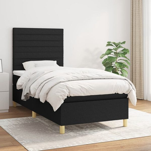 vidaXL Boxspringbett mit Matratze Schwarz 80x200 cm Stoff, 3142371