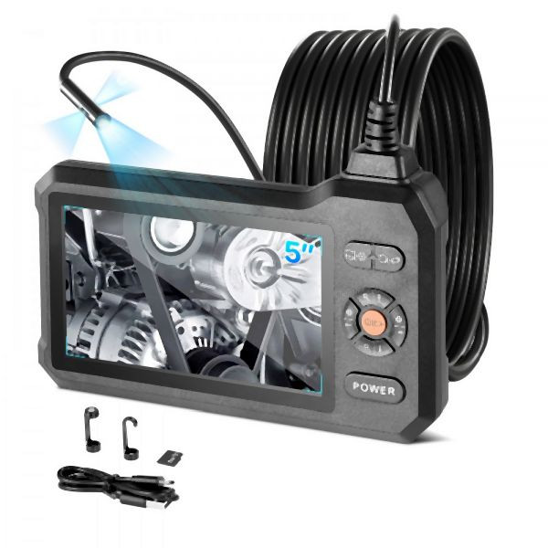 VEVOR Triple Lens Endoskopkamera, 5" Bildschirm, 3000mAh Akku, 5m Kabel, 8X Zoom, IP67, 8mm für Auto Rohr Abfluss, FXKQXNKJ5INCD18VS001V9