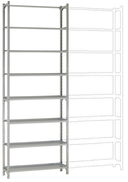 Manuflex Büro-Steck-Grundregal mit 7 pulverbeschichteten Stahlböden, HxBxT = 2600 x 960 x 300 mm, RA3275.7035
