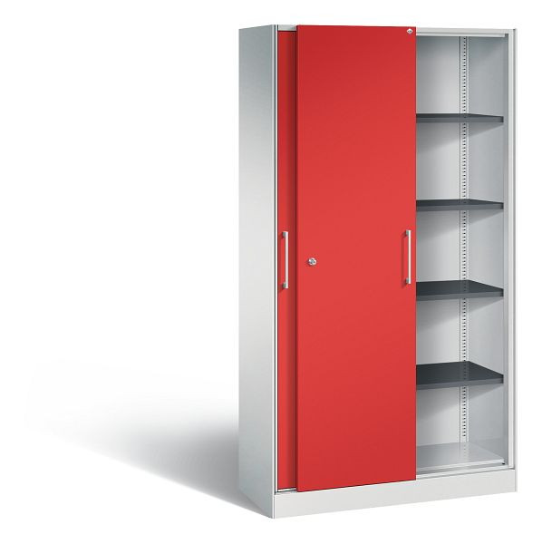 C+P Schiebetürenschrank Asisto, H1980xB1000xT435mm, Farbe: Lichtgrau / feuerrot, Bügelgriff, 5 OH, 142002-000 S10085
