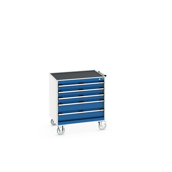 bott cubio Schubladenschrank mobil bestückt, mit 5 Schubladen, BxTxH: 800x650x885mm, RAL 7035/5010, Enzianblau, 40402057.11V