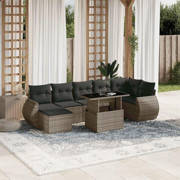 vidaXL 8-teilig Garten-Sofagarnitur mit Kissen Grau Poly Rattan, 3268690