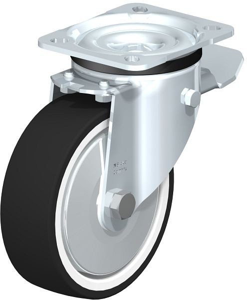 Blickle LK-POTH 125K-1-ST-FA Stahlblech-Lenkrolle, schwere Ausführung, mit Anschraubplatte & Feststeller, Thermoplastisches Polyurethan, Grau, 750421