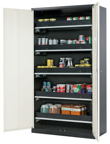 asecos Chemikalienschrank Systema-T CS-105, Korpus anthrazit, Flügeltüren weiß, 5 Tablarauszüge, 208979