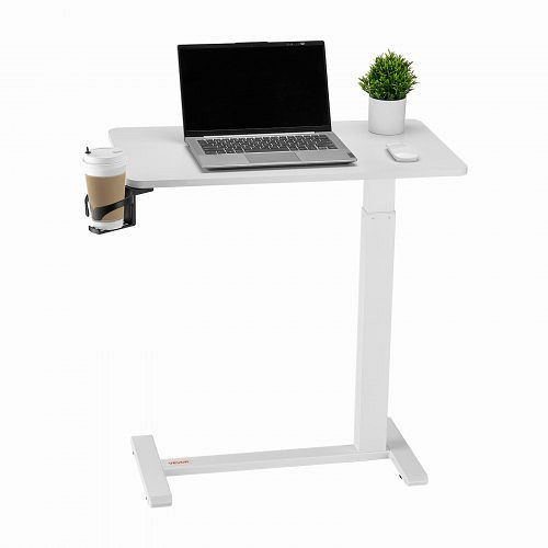 VEVOR mobiler Überbetttisch, höhenverstellbar, mit Rollen & Getränkehalter, Laptoptisch für Büro Zuhause, Weiß, CSZGXDZZCSPBL8D3V001V0