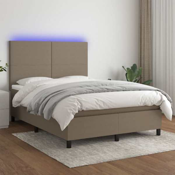 vidaXL Boxspringbett mit Matratze & LED Taupe 140x190 cm Stoff, 3134713