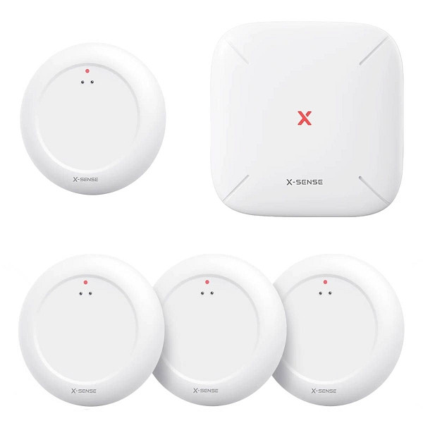 X-Sense SWS0A41 RF-Funk-Wassermelder-Set mit WLAN-Basisstation SBS50 und 4x Smart-Wassermelder, xs0a41