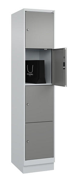 C+P Schließfachschrank Evolo PLUS, mit Sockel, 4 Fächer, 1950x400x500mm, 7035/00, Frontfarbe 0005000 RDS Stahlgrau, 049020-124 S10014