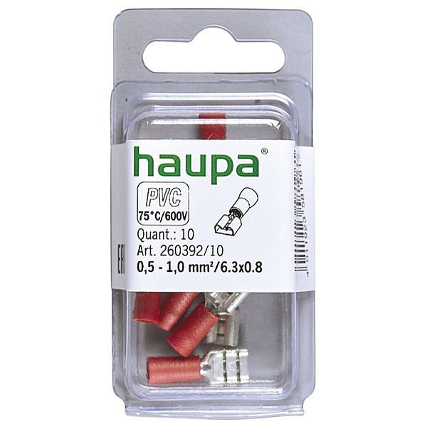 Haupa Flachsteckhülse rot PVC-isoliert 0,5-1,0 mm²/6,3x0,8, VE: 10 Stück, 260392/10