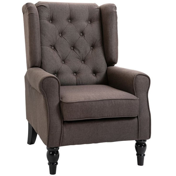 HOMCOM Ohrensessel Sessel mit Tufting, hoher Rückenlehne, Gepolstert Loungesessel mit abgerundeten Armlehnen, Holzbeine, 833-695BN