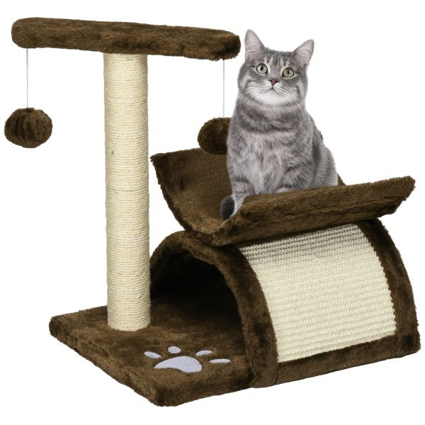 PawHut Katzenbaum Katzenkratzbaum Kratzbaum Katzen mit Ball Braun L40 x B30 x H43 cm, D30-189